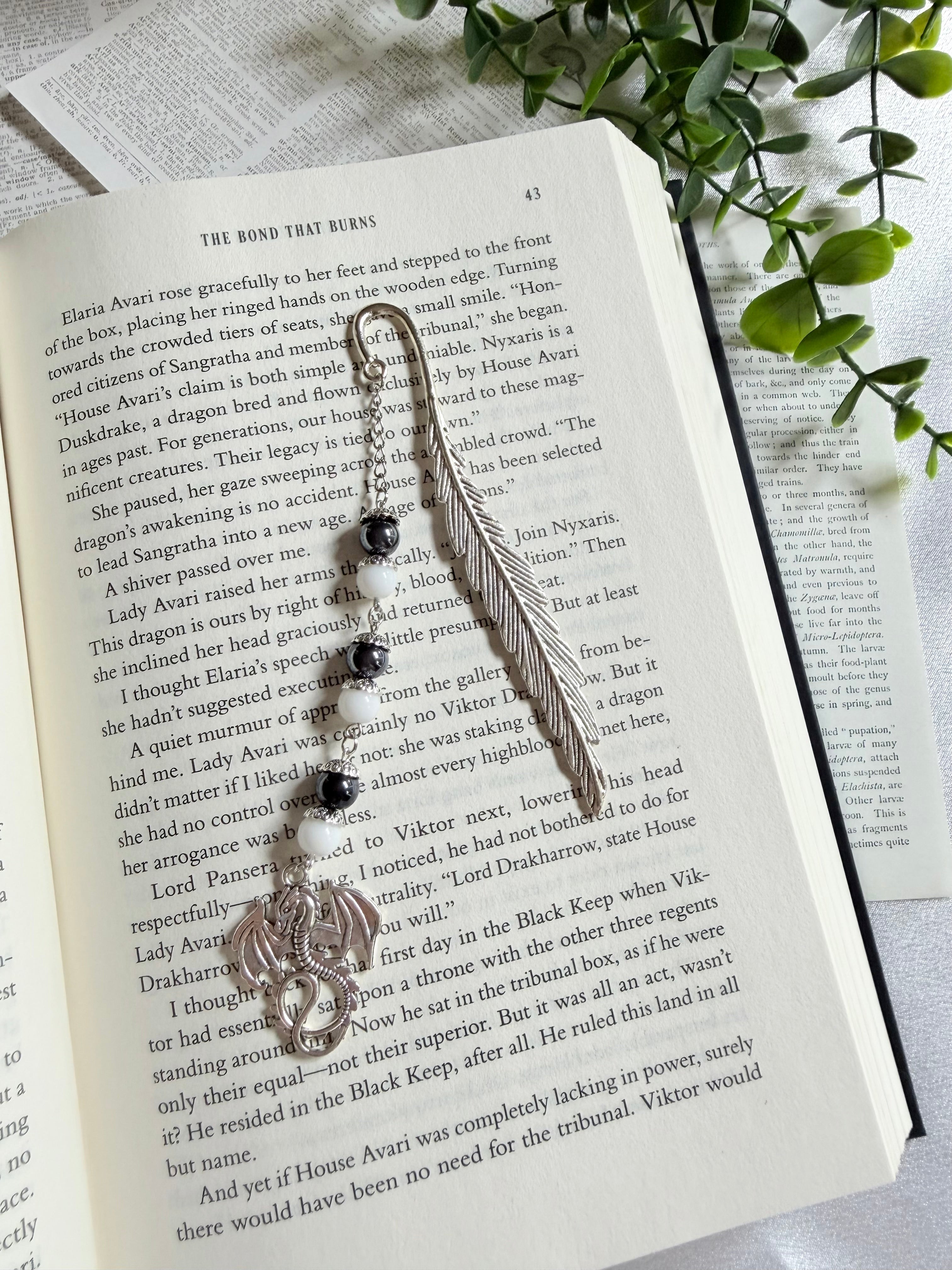 The Silver Dragon: Beaded Feather Hook Bookmark